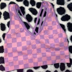 Pink and Purple Checkered Cross-Back Tank Top